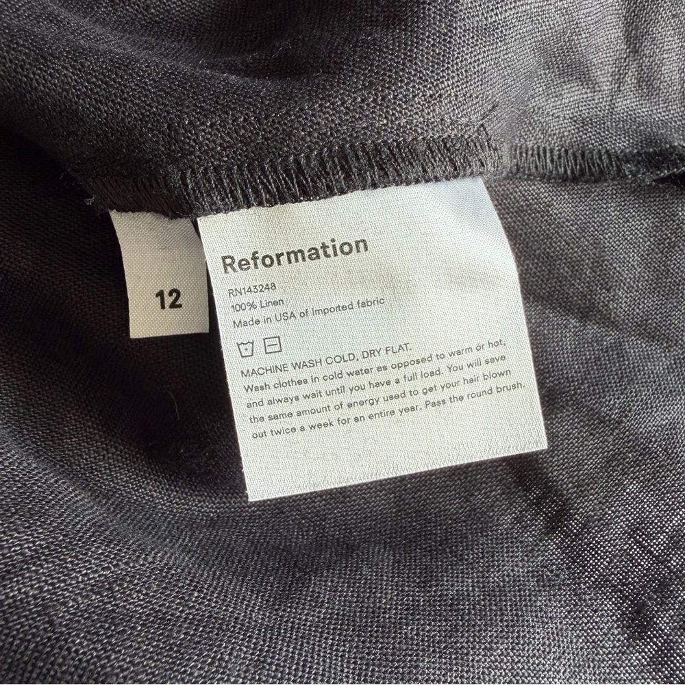 Reformation "Hyla" 100% Linen Black Sleeveless Ruffle-Trim Tiered Midi Dress - Picture 12 of 14
